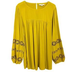 LOFT Plus Mustard Yellow Balloon Sleeve Blouse Eyelet Womens Size 18